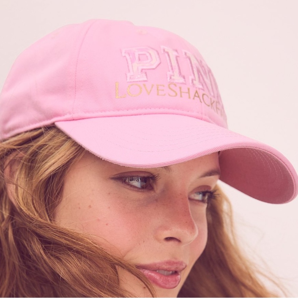 NWT LoveShackFancy X PINK Limited Edition Baseball Hat in Pink Lollipop - Picture 4 of 7
